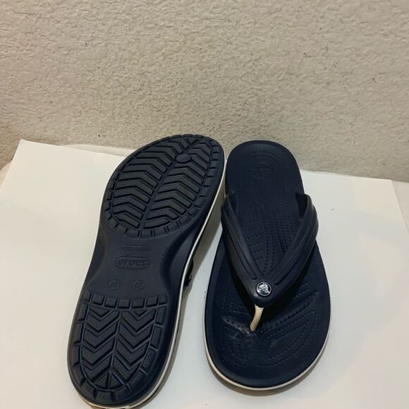 Crocs Crocband Thong Flip Flops Mens 12 Navy Blue Slip On Sandals